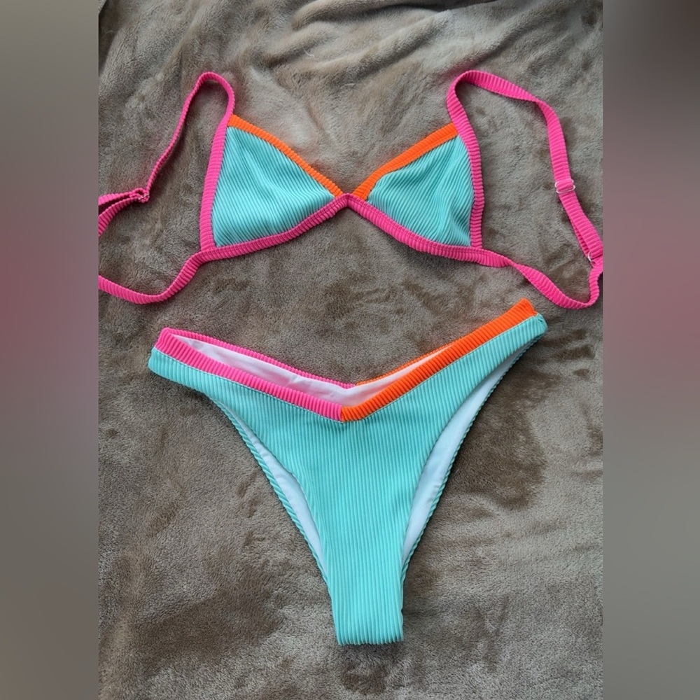 Vibrant Pink and Orange Trim Bikini Set